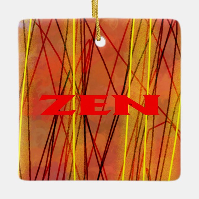 Ornamento cerámico cuadrado de alambre rojo Zen (Anverso)