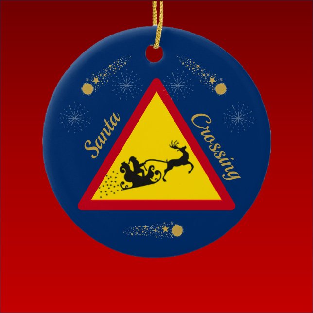 Ornamento cerámico Cute Santa Sleigh Crossing (Subido por el creador)