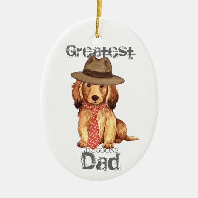 Ornamento cerámico Dachshund Dad de pelo largo (Frente)