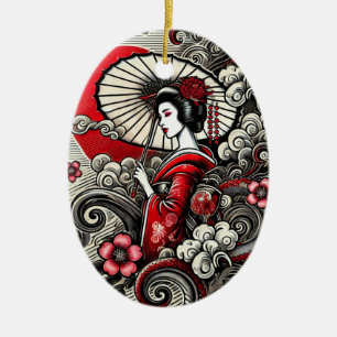 Ornamento cerámico de arte geisha - Elegancia japo