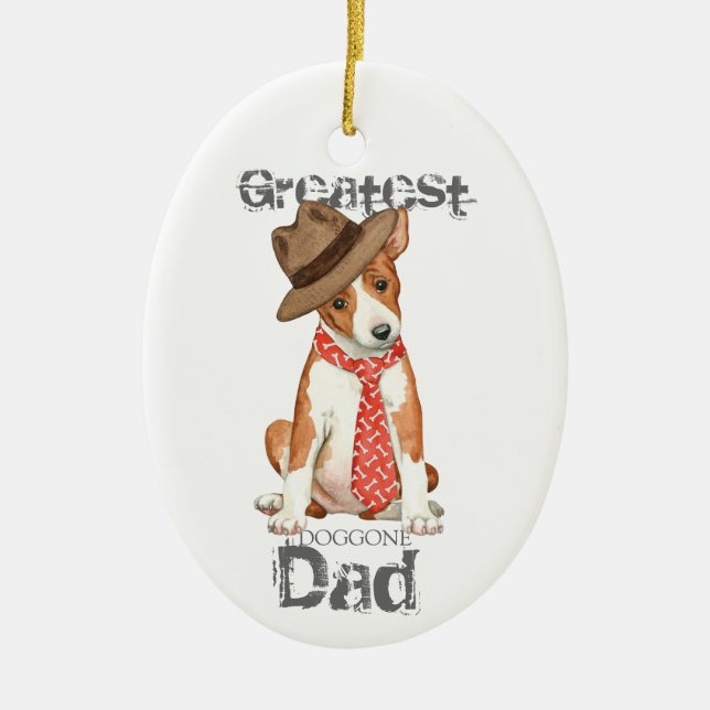 Ornamento cerámico de Basenji Dad (Frente)