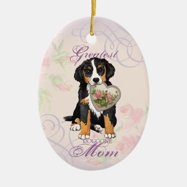 Ornamento cerámico de Berner Heart Mom (Frente)