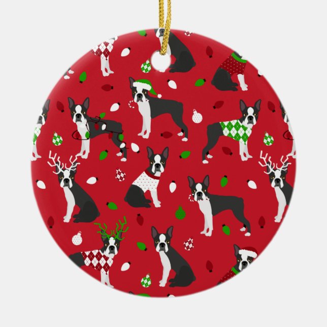 Ornamento cerámico de Boston Terrier (Frente)