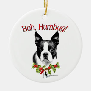 Ornamento cerámico de Boston Terrier Bah Humbug
