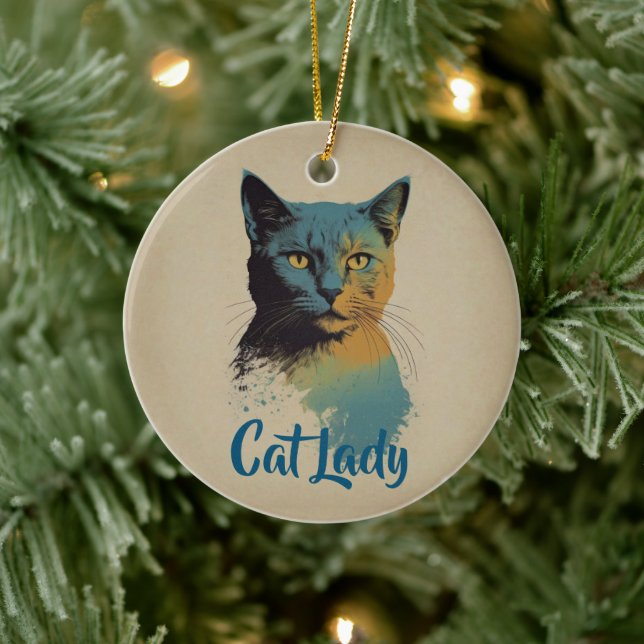 Ornamento cerámico de Cat Lady (Árbol)