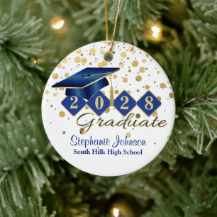 Ornamento cerámico de certificación azul y oro