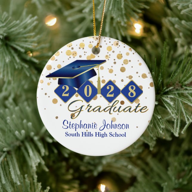 Ornamento cerámico de certificación azul y oro (Árbol)