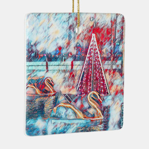 Ornamento cerámico de cisne y árbol de Navidad