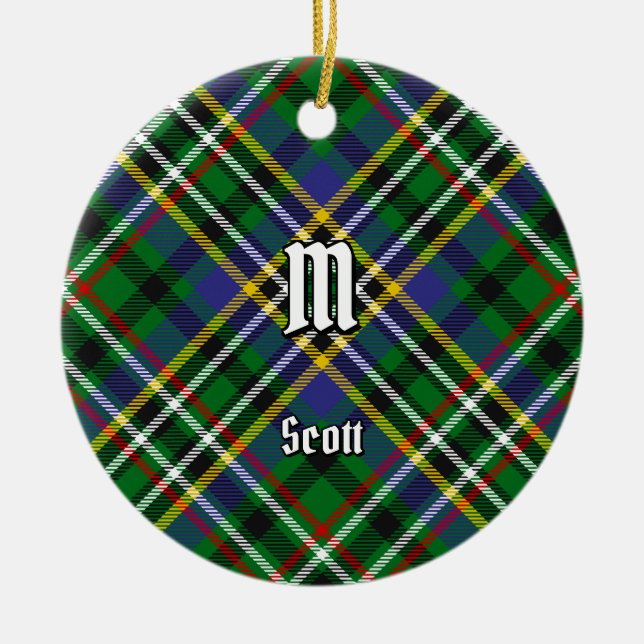Ornamento cerámico de Clan Scott Green Tartan (Frente)