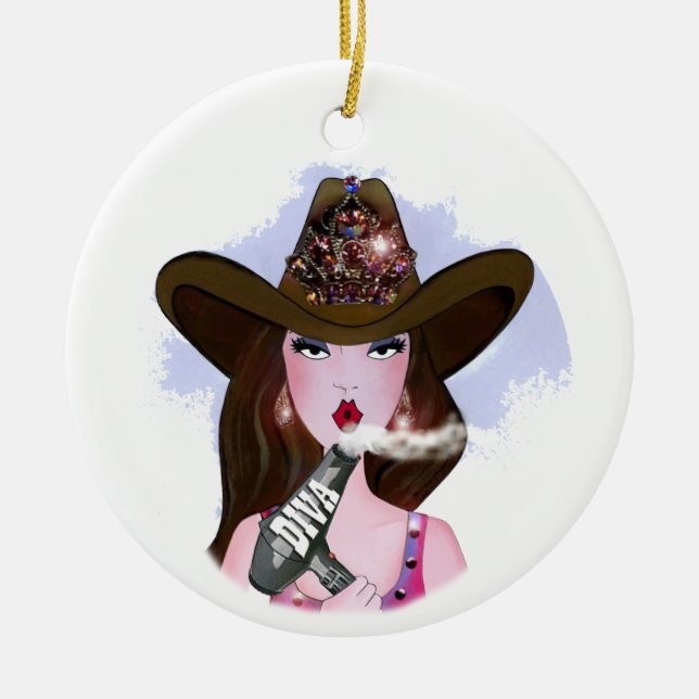 Ornamento cerámico de COWGIRL Diva "Hair Stylist" (Frente)