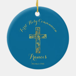 Ornamento cerámico de cruz de oro azul común