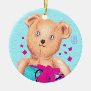 Ornamento cerámico de cumpleaños de Oso Teddy de o