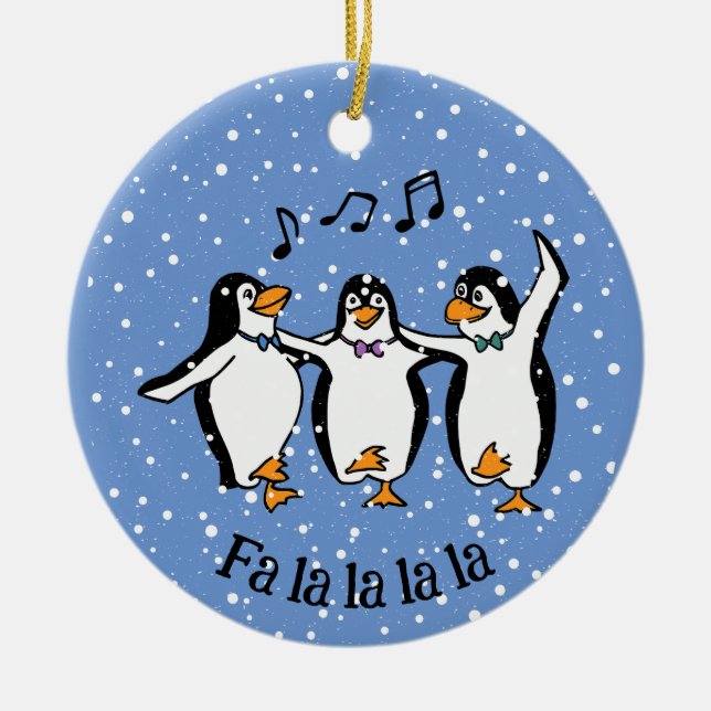 Ornamento cerámico de diseño de pingüinos cantante (Frente)