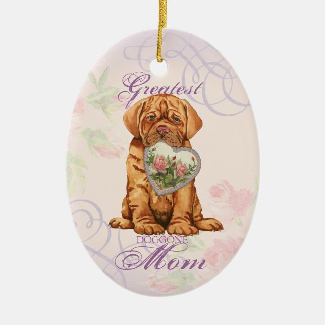 Ornamento cerámico de Dogue Heart Mom (Frente)