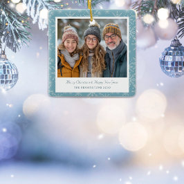 Ornamento cerámico de feriado de copo de nieve azu