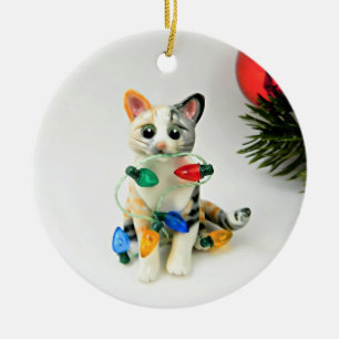 Ornamento cerámico de festividad de Cat Calico Tab