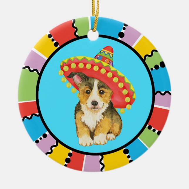 Ornamento cerámico de Fiesta Pembroke Welsh Corgi (Frente)