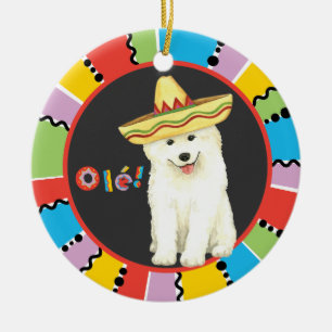 Ornamento cerámico de Fiesta Samoyed