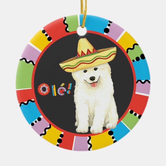 Ornamento cerámico de Fiesta Samoyed (Frente)