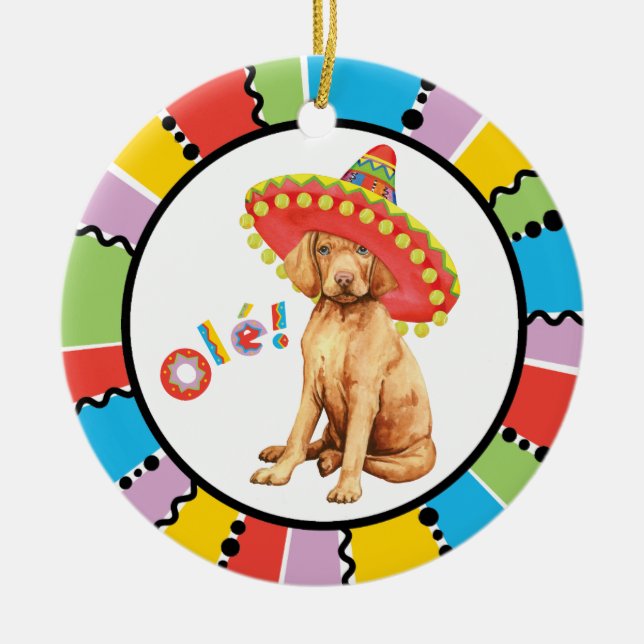Ornamento cerámico de Fiesta Vizsla (Frente)