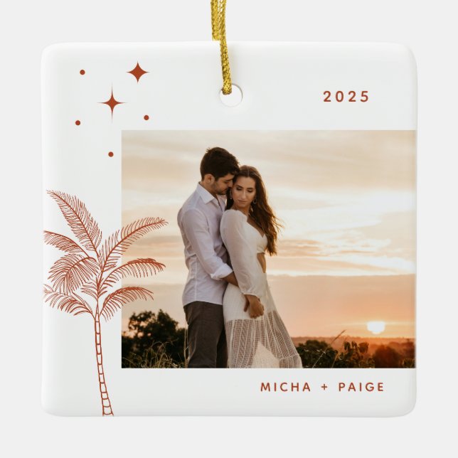 Ornamento cerámico de foto de palmeras bohemias (Anverso)