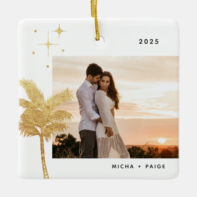 Ornamento cerámico de foto de palmeras bohemias (Anverso)