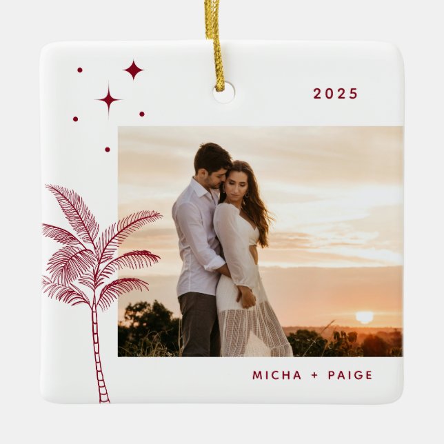 Ornamento cerámico de foto de palmeras bohemias (Anverso)