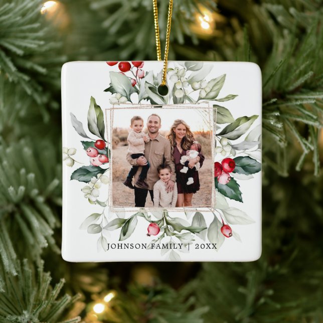 Ornamento cerámico de fotografía de la familia Win (Árbol)