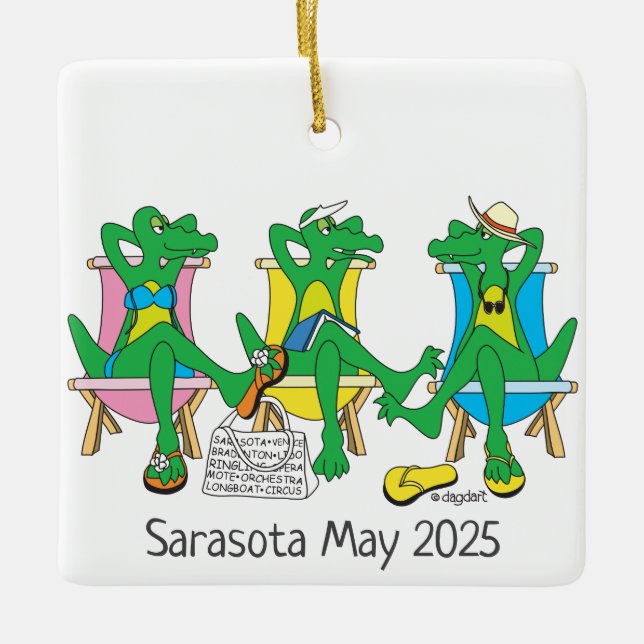 Ornamento cerámico de gadores de playa de Sarasota (Anverso)