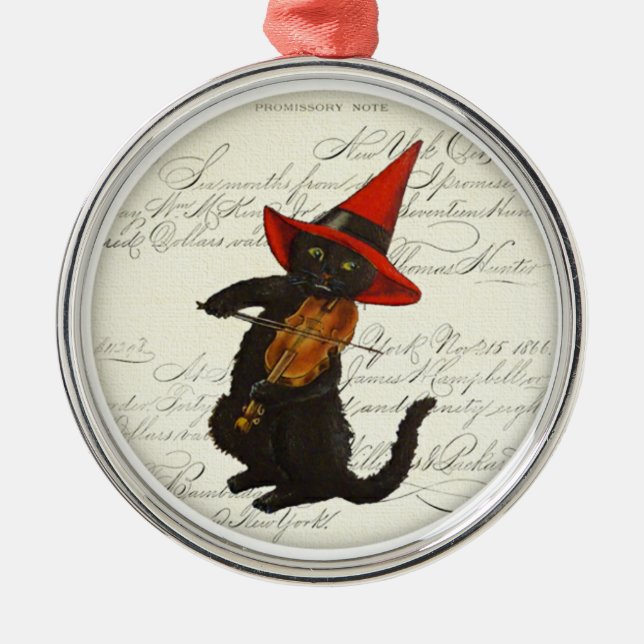 Ornamento cerámico de Halloween para gato negro (Frente)