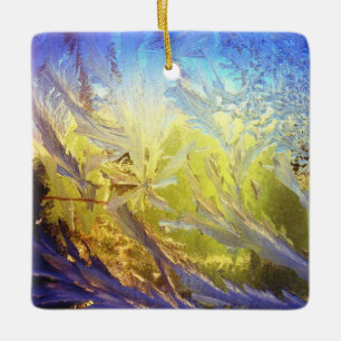 Ornamento cerámico de hojas de hielo azules