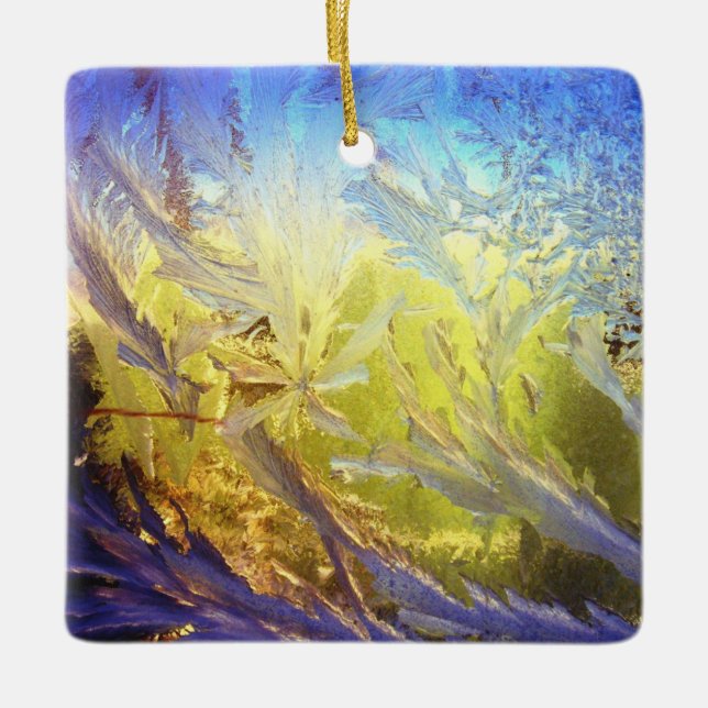 Ornamento cerámico de hojas de hielo azules (Anverso)