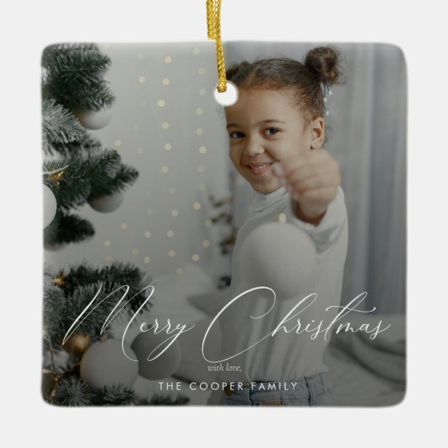 Ornamento cerámico de Keepsake de fotografía famil (Anverso)