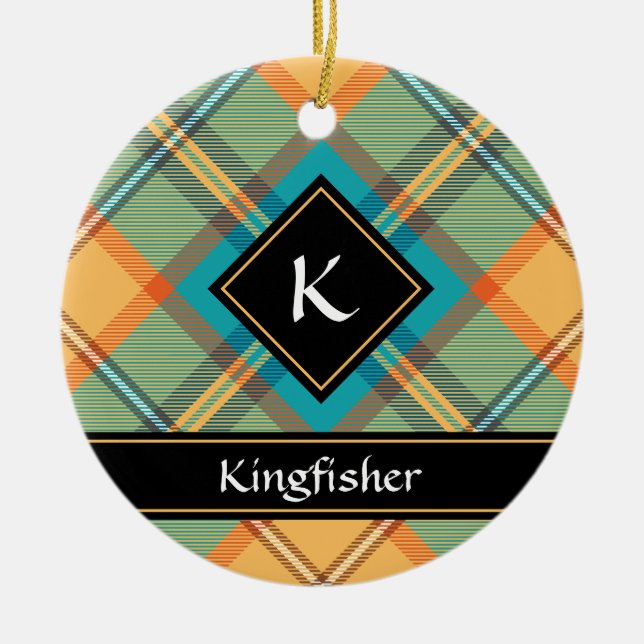 Ornamento cerámico de Kingfisher Tartan (Frente)