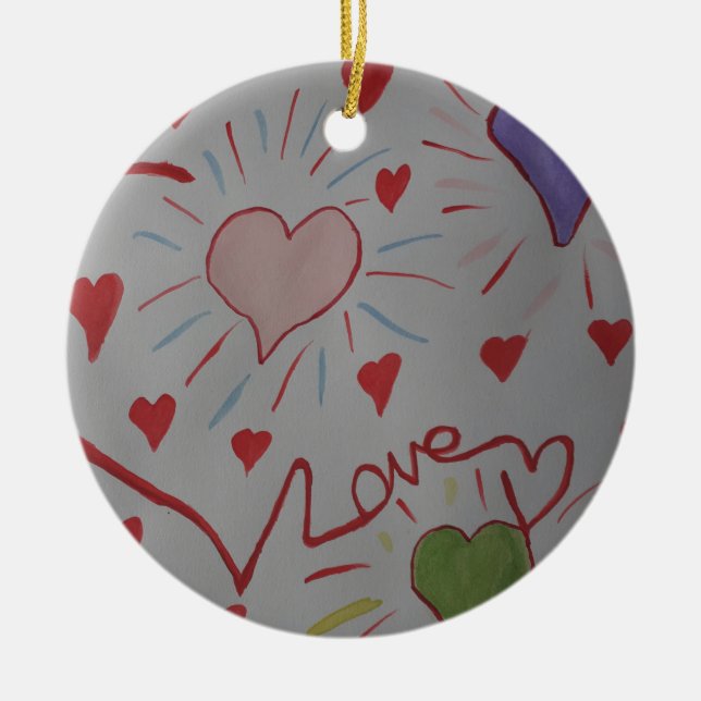 Ornamento cerámico de Love Hearts (Frente)