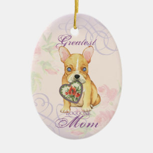 Ornamento cerámico de mamá del corazón del Bulldog