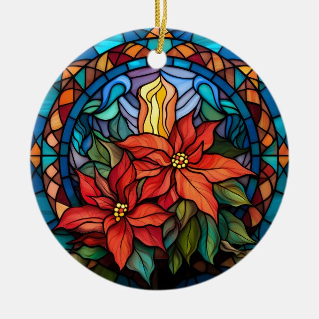 Ornamento cerámico de Navidad con Pointsettia (Frente)