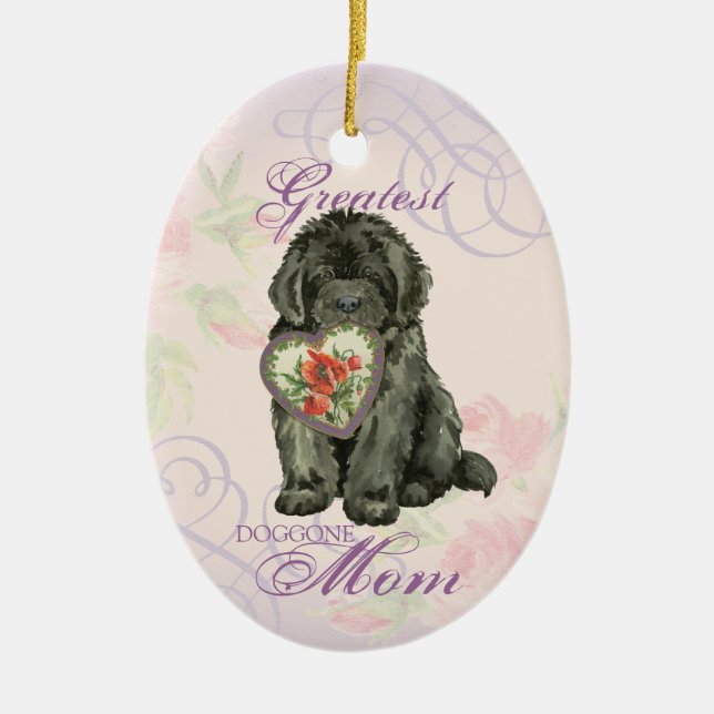 Ornamento cerámico de Newfie Heart Mom (Frente)