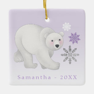 Ornamento cerámico de oso polar púrpura personaliz