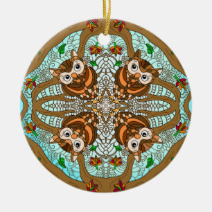 Ornamento cerámico de Owl Mandala dibujado a mano