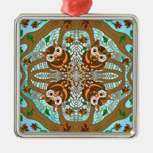 Ornamento cerámico de Owl Mandala dibujado a mano