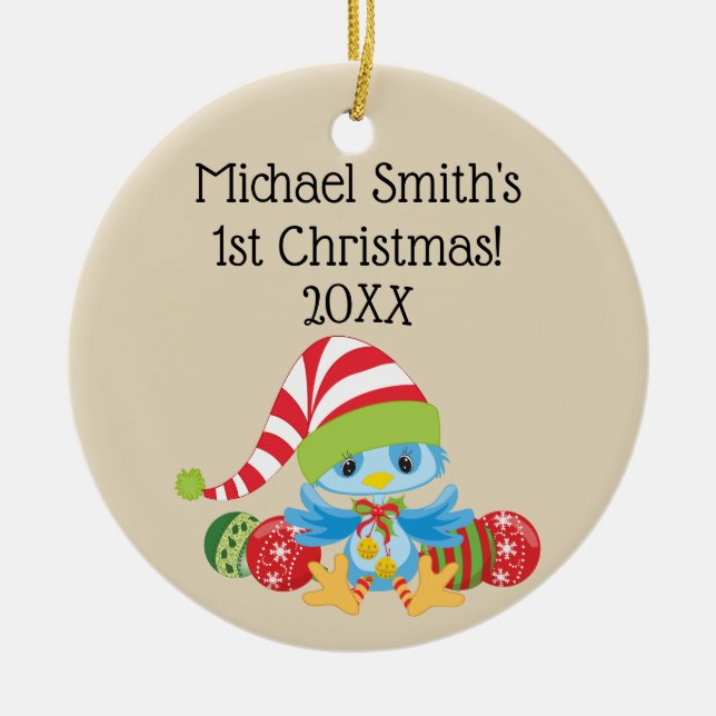 Ornamento cerámico de pájaro azul para navidades (Frente)