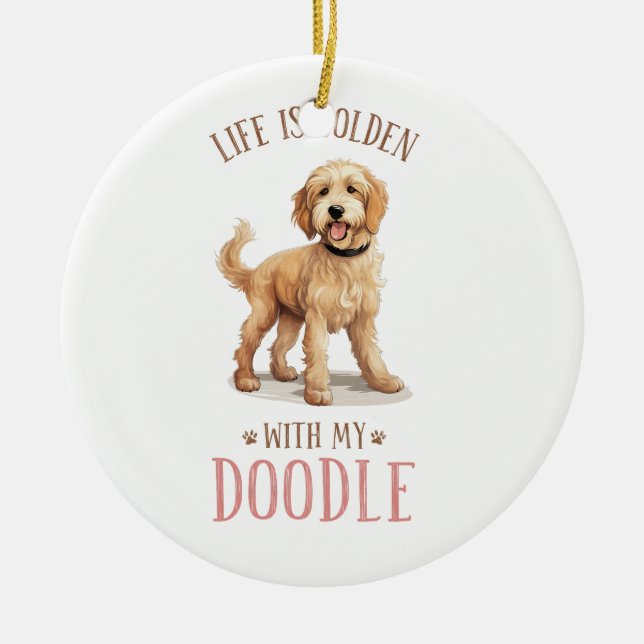 Ornamento cerámico de perro de Cute Goldendoodle (Frente)