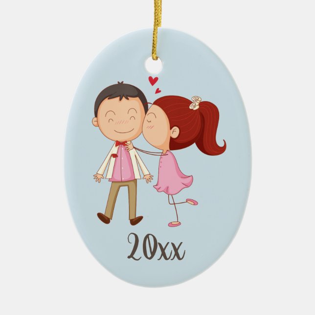 Ornamento cerámico de Personalizable de la pareja  (Frente)