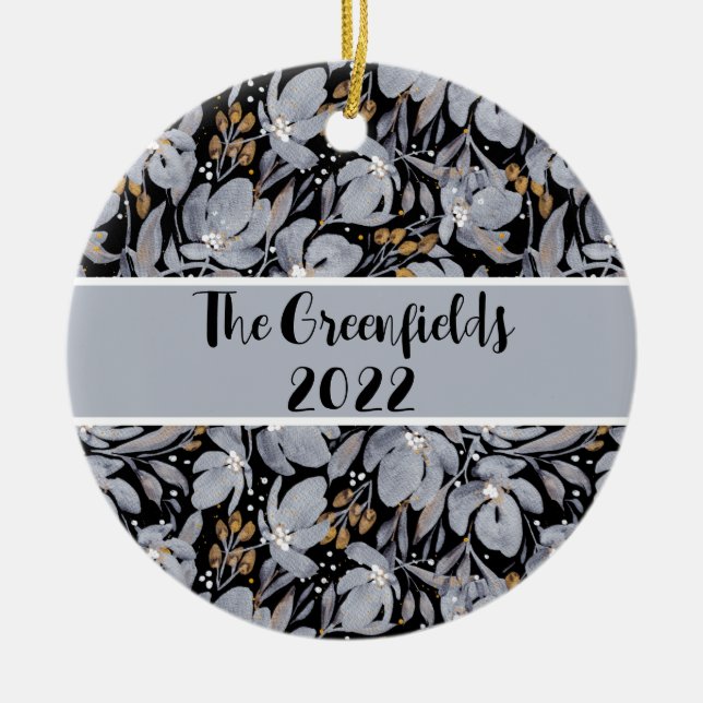 Ornamento cerámico de Personalizable floral (Frente)