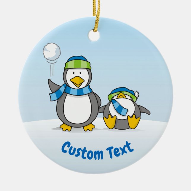 Ornamento cerámico de pingüinos de nieve (Frente)