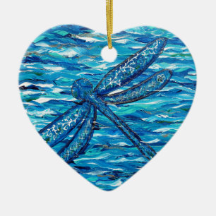 Ornamento cerámico de pintura de la libélula azul