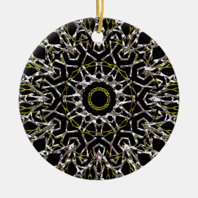 Ornamento cerámico de plata y oro de Mandala (Frente)