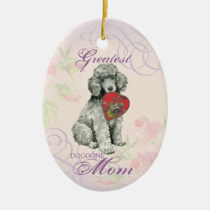 Ornamento cerámico de Poodle Heart Mom
