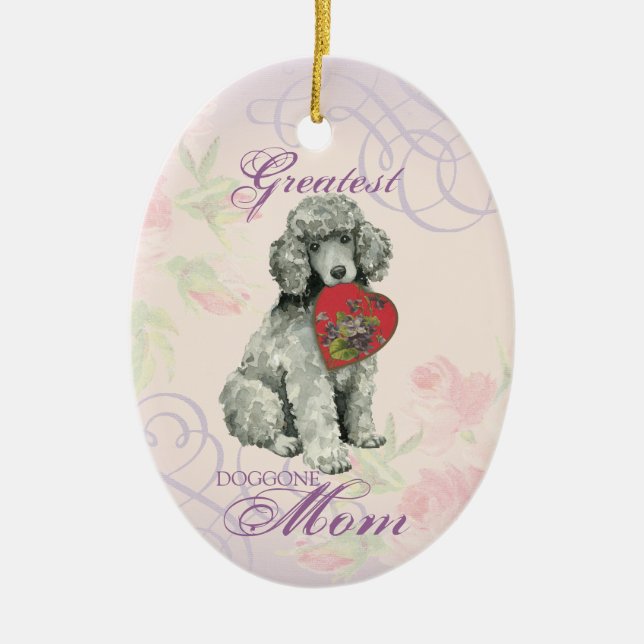 Ornamento cerámico de Poodle Heart Mom (Frente)